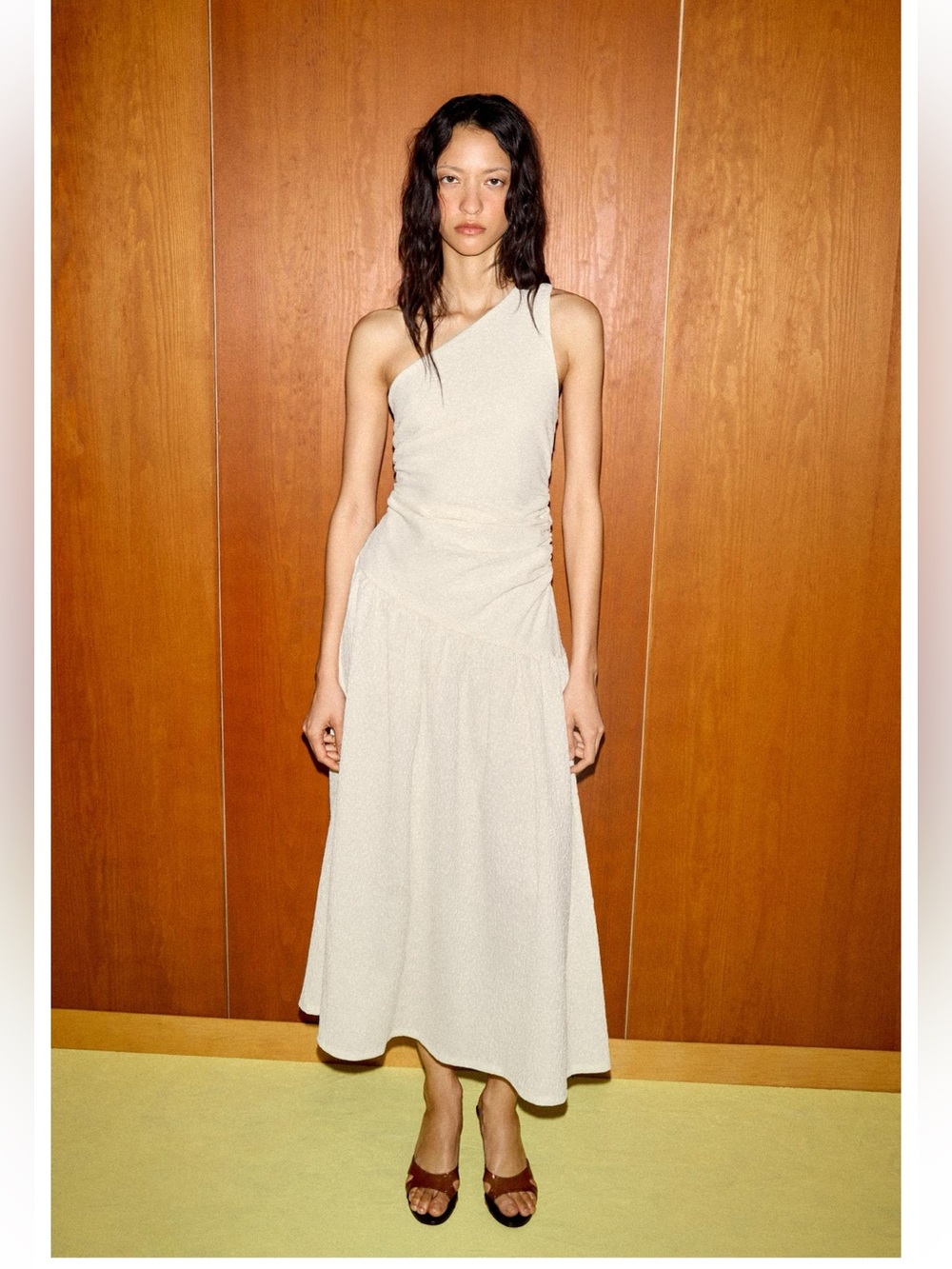 ZARA One-Shoulder Cream Midi Dress Sizes M, L NWT